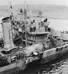 Damage to USS Kearny (DD-432) seen at Iceland 