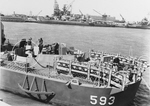 Port quarter view of USS Killen (DD-593), Hunters Point, 1945 