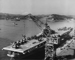 USS Leyte (CV-32) loading aircraft, Yokosuka, 1951 