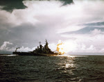Shells in air, USS Missouri (BB-63) 