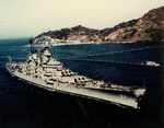 USS New Jersey (BB-62) entering Japanese port, May 1953 