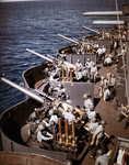 About to fire 5in guns, USS New Mexico (BB-40), Saipan 