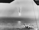 Vought F8U-2 Crusader crashing off USS Oriskany (CV-34)