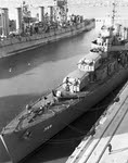 Above-front view of USS Porter (DD-356) at Mare Island 