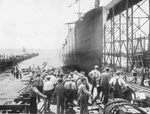 USS Roe (DD-24) being launched, 24 July 1909 