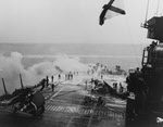USS Saratoga (CV-3) on fire, 21 February 1945 
