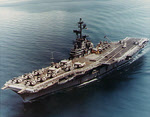 USS Ticonderoga (CV-14) with rails manned, c.1970-72 