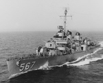 USS Watts (DD-567) refueling at sea, April 1952 