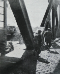 British troops crossing bridge at Antwerp 