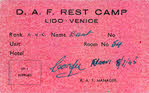 Pass for Desert Air Force Rest Camp at the Lido, Venice 