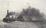 HMS Monarch firing broadside 