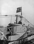 HMS Storm flying the Jolly Roger 