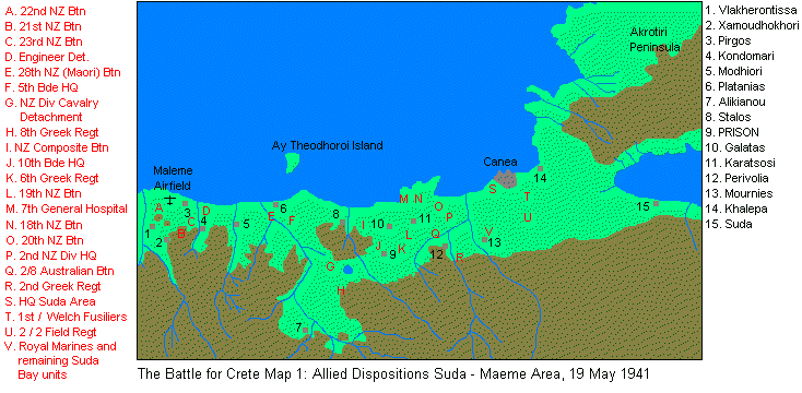 Battle of Crete: Allied dispositions 19 May 1941