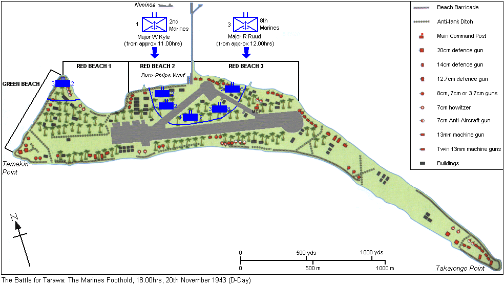 Battle of Tarawa: The Marines Foothold, 18.00hrs, 20th November 1943 . 