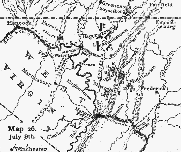 Map showing the aftermath of the battle of Gettysburg: 9th July