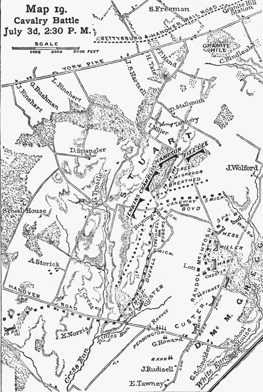 Map showing the cavalry battle at Gettysburg, 3rd July, 2.30 p.m. 
