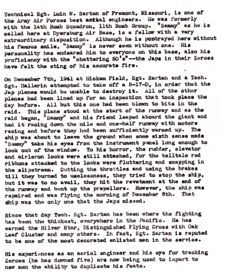19th Bombardment Group Stories - Technical Sgt. Luin W. Sartan 