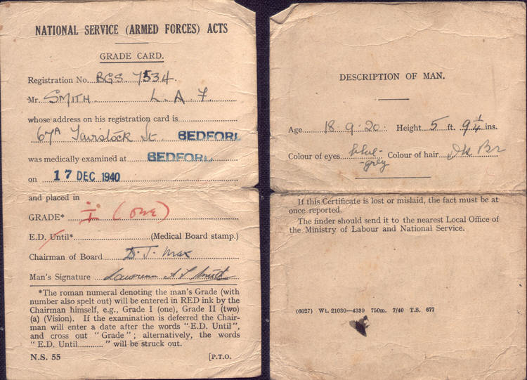 National Service Grade Card, 17 December 1940 