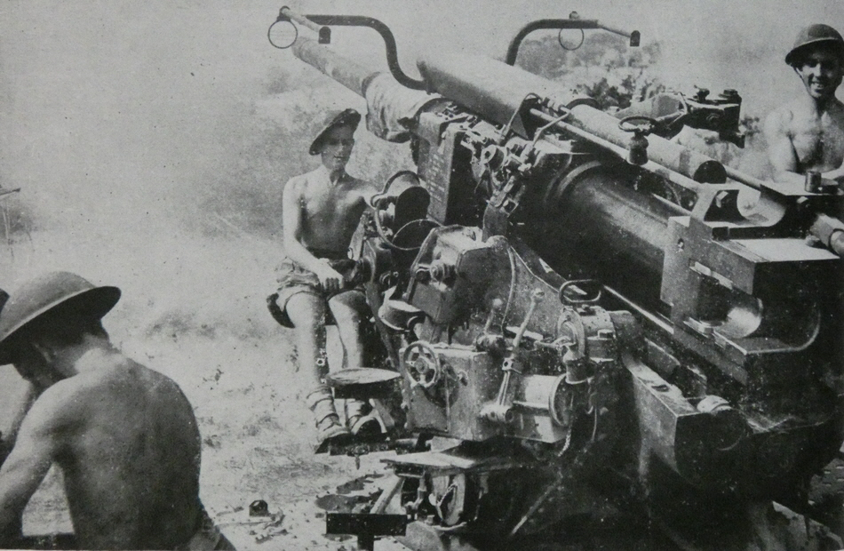 3.7in AA gun bombarding Gothic Line 