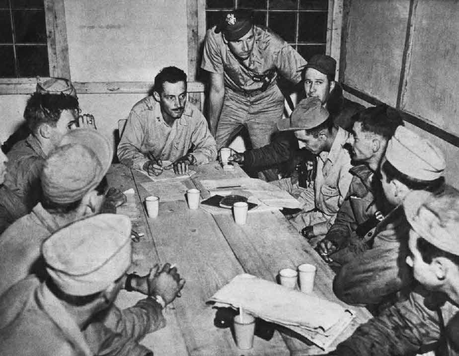 Crew of B-29 Superfortress being Debriefed 