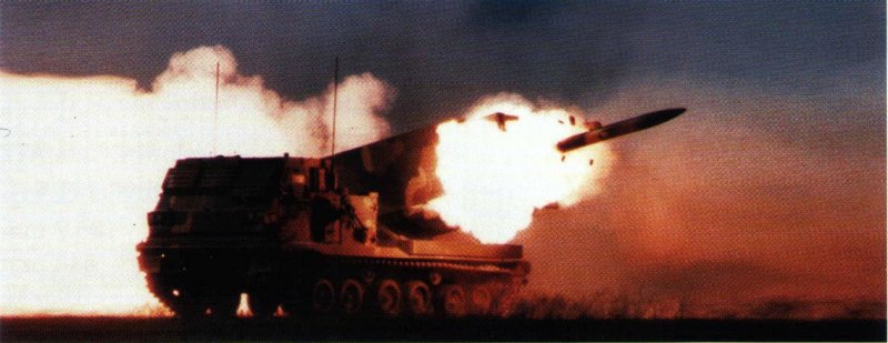 Multiple Rocket Launcher Systems (MLRS) firing 