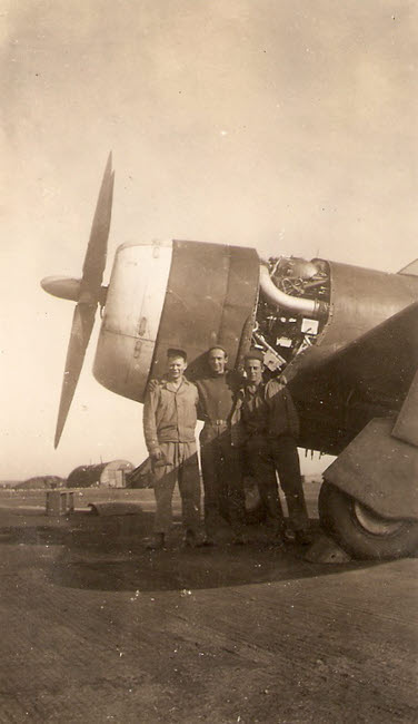 Coyle and two buddies in front of P-47D Thunderbolt 