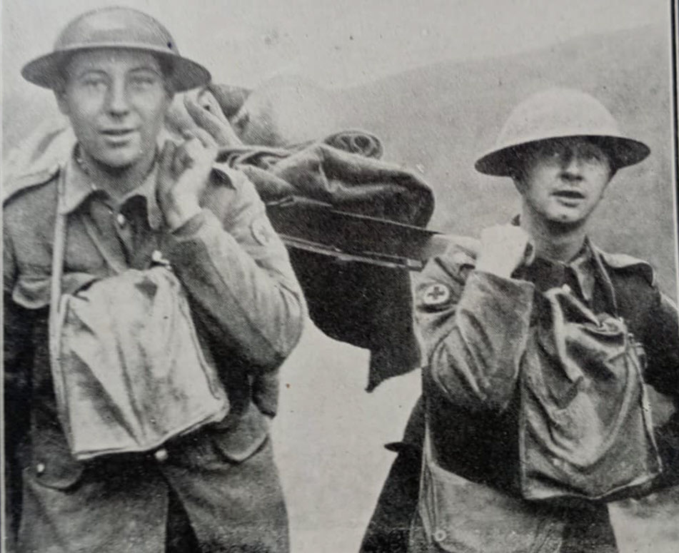 R.A.M.C. Orderlies carrying wounded German 