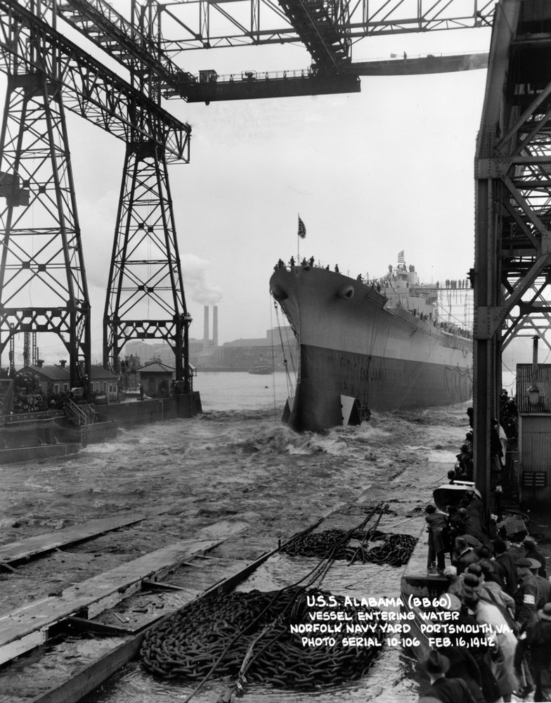 USS Alabama (BB-60) being launched 