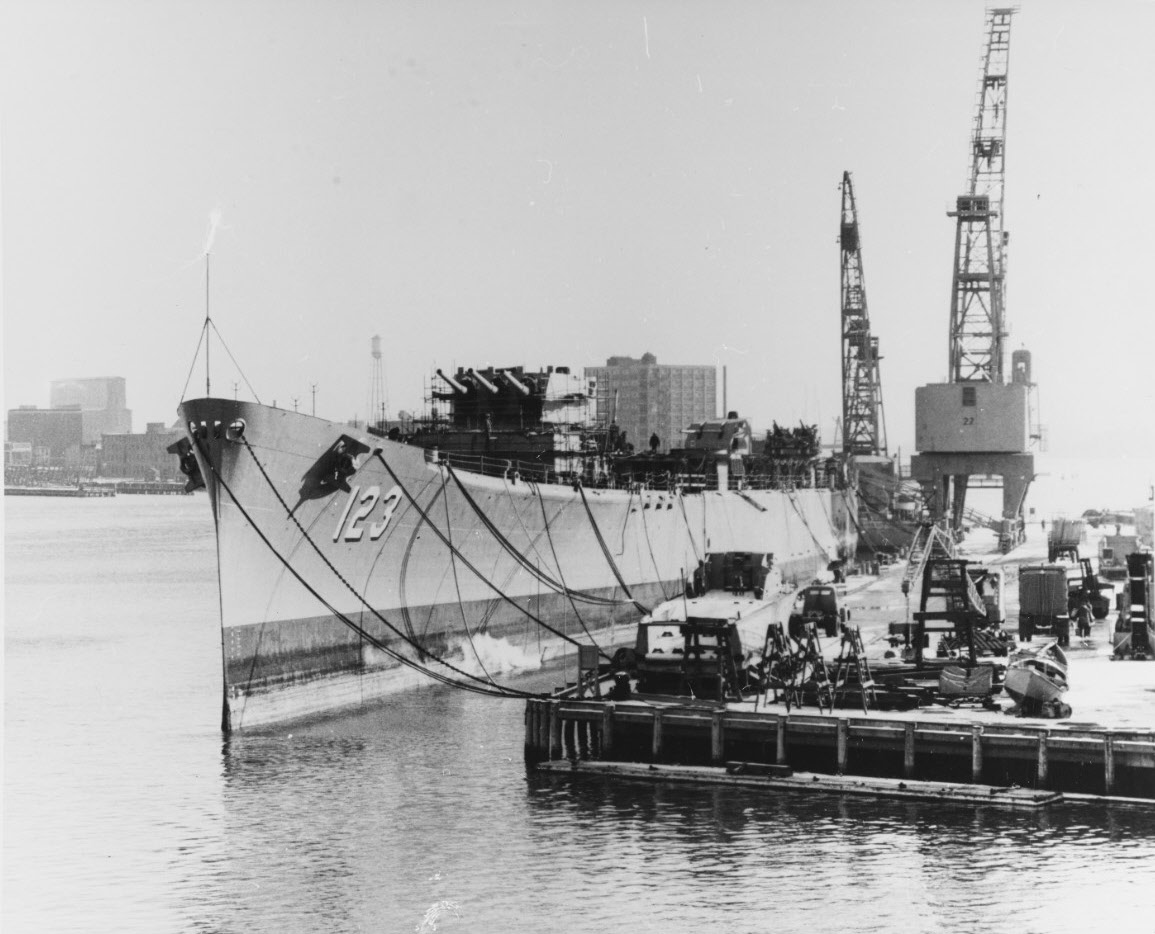 USS Albany (CA-123) being converted into Guided Misile Cruiser 
