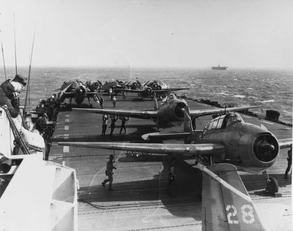 TBF-1Cs and FM-1s on USS Anzio (CVE-57)