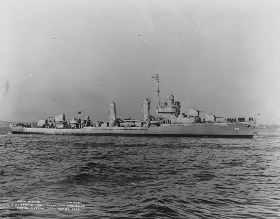 USS Barton (DD-599) newly commissioned, Boston, 1942 