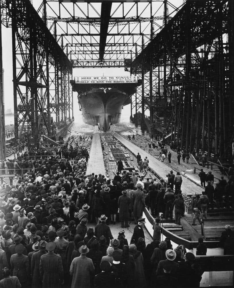 USS Boxer (CV-21) being launched, 1944 