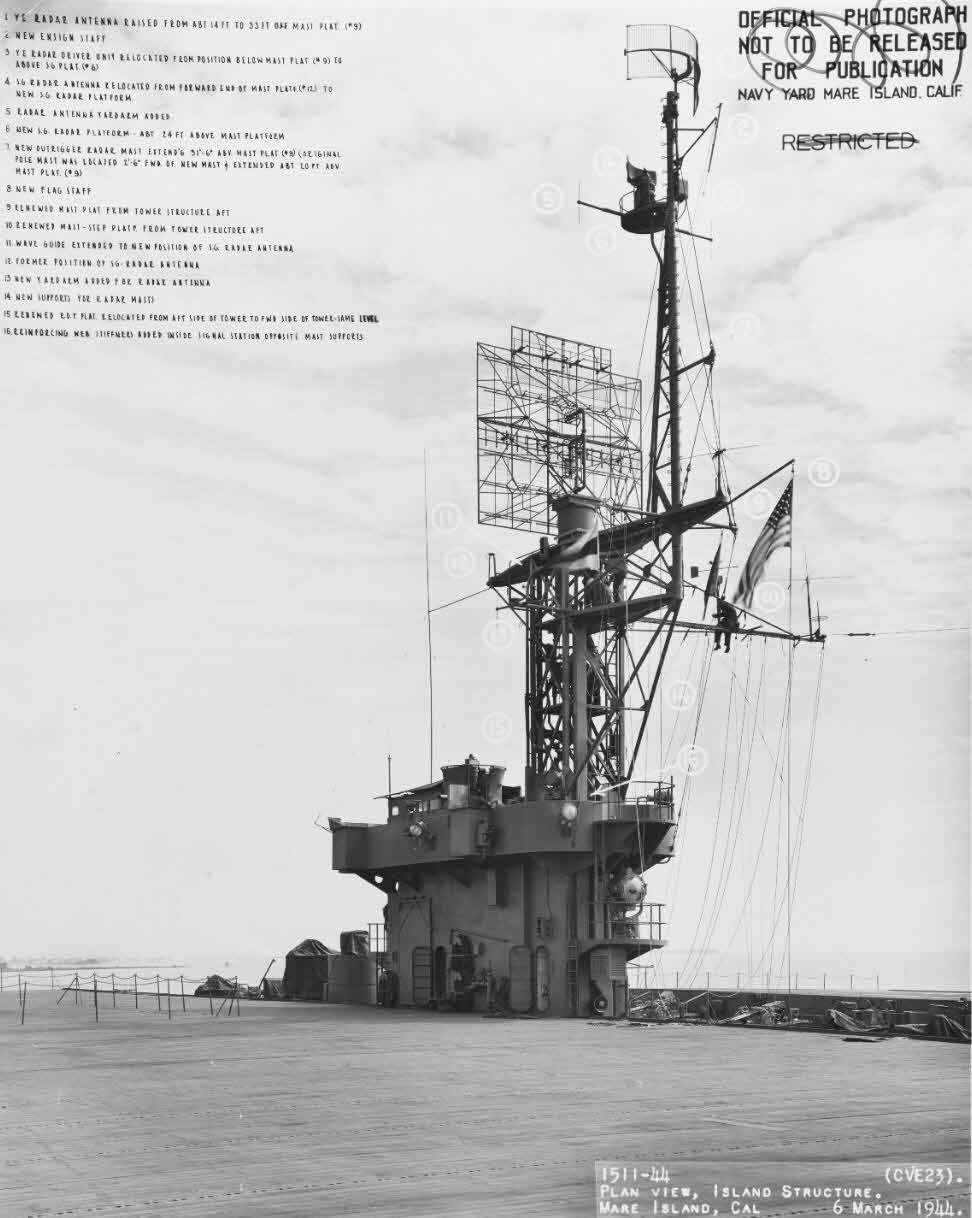 Changes to mast area on USS Breton (CVE-23), 1944 