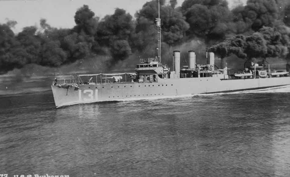 USS Buchanan (DD-131) laying smoke, c.1919-22