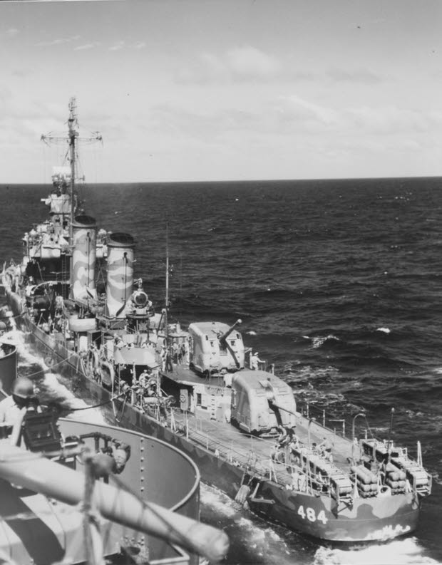 USS Buchanan (DD-484) refuels from USS Wasp (CV-7), 1942 
