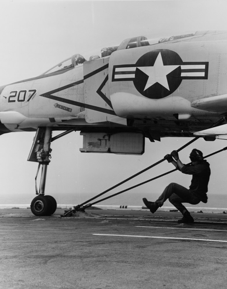 F-4B Phantom II readied for launch, USS Coral Sea (CVA-43)