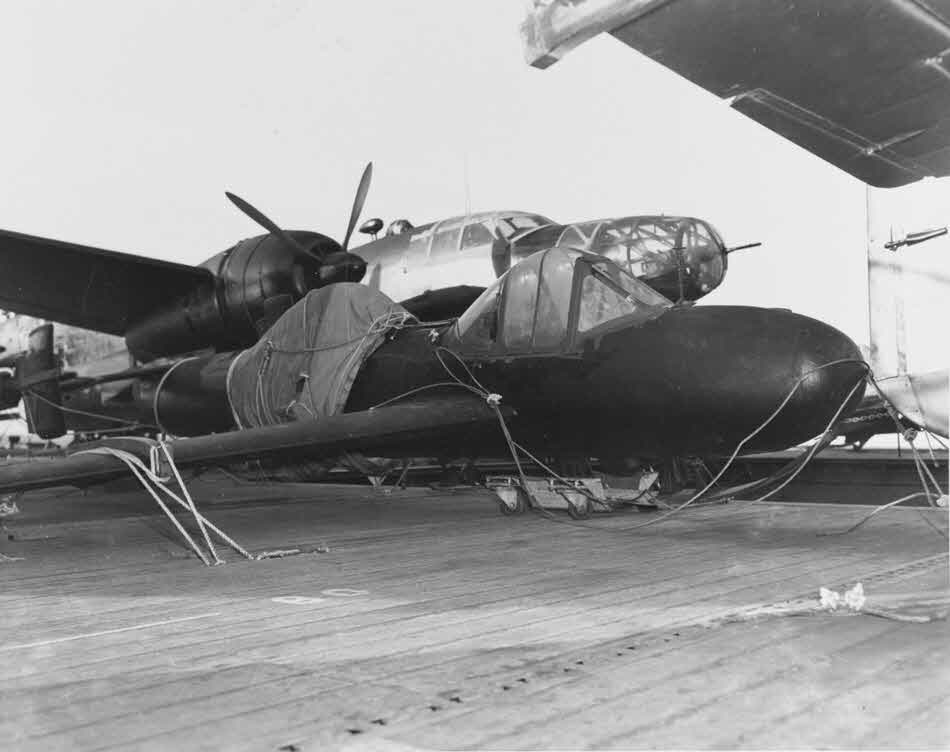 Baka and Ki-67 Peggy on USS Core (CVE-13)