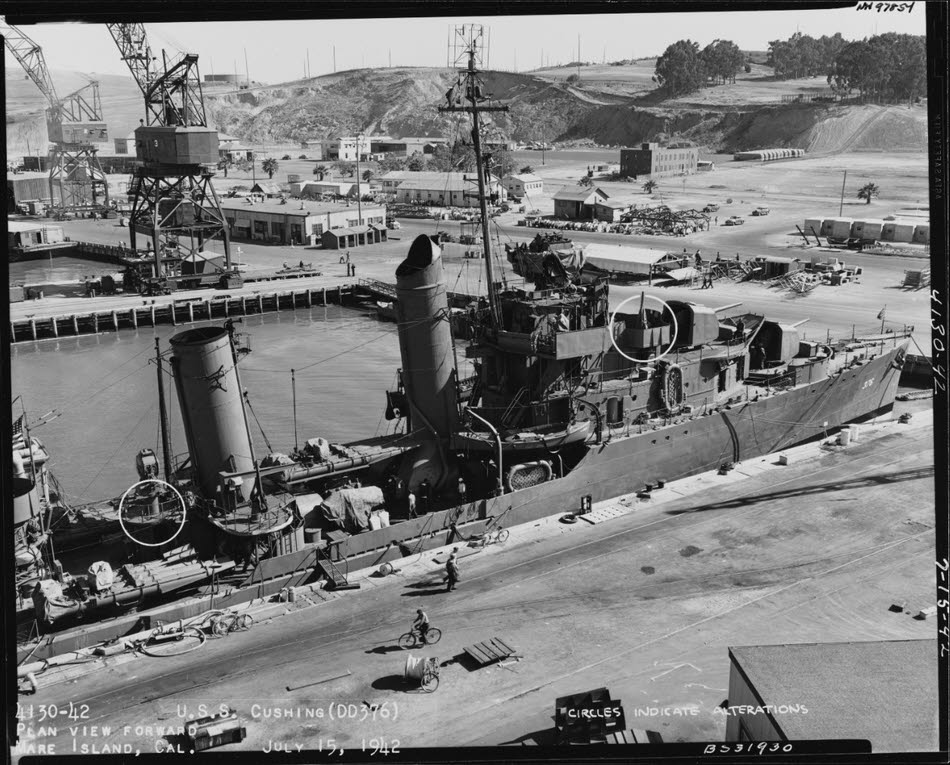 USS Cushing (DD-376) at Mare Island, 1942 