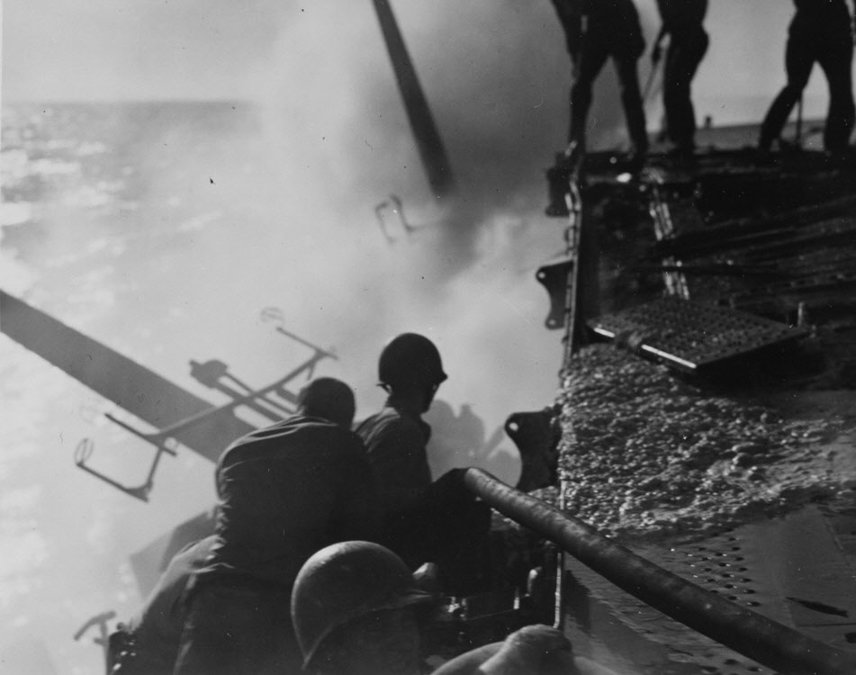 USS Enterprise (CV-6) fighting fires, battle of the Eastern Solomons 