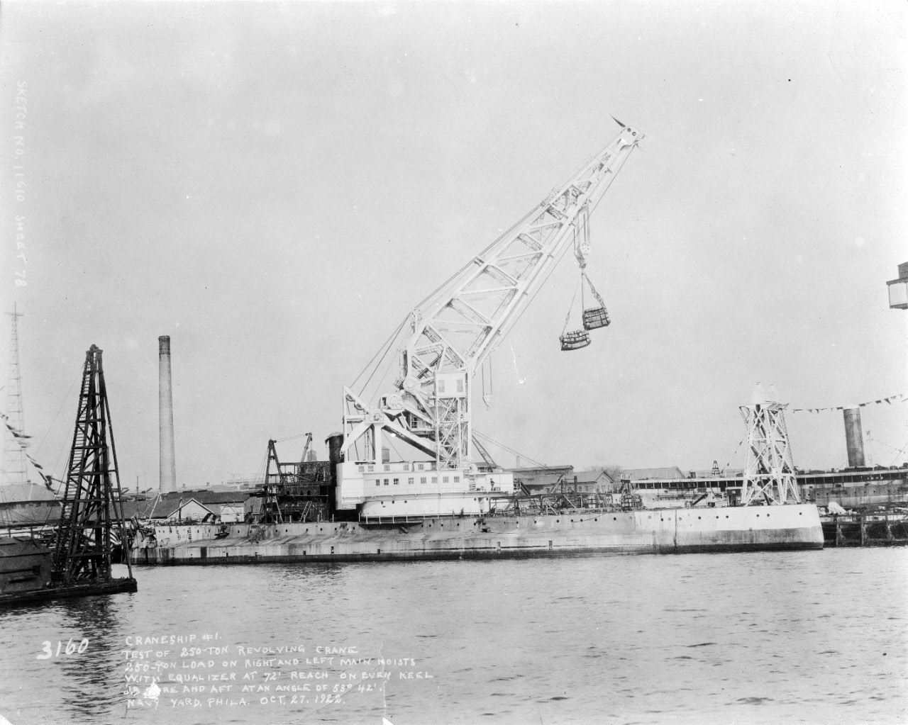 USS Kearsarge (BB5) as Crane Ship No.1 testing crane