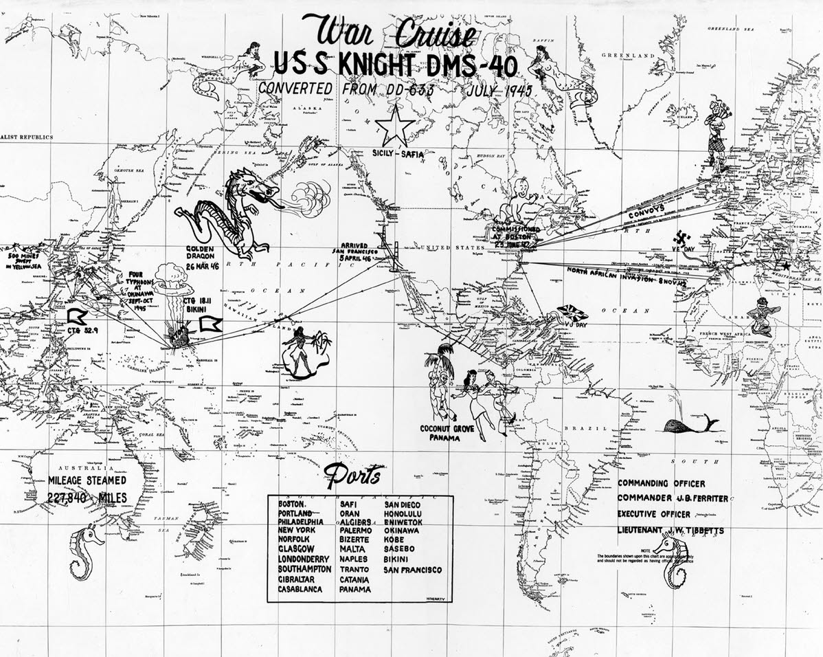 Map of the war cruise of USS Knight (DD-633/ DMS-40) 