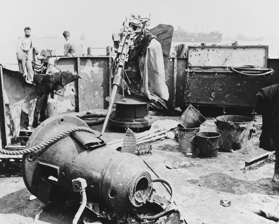 Damaged 20mm gun, USS Laffey (DD-725) 