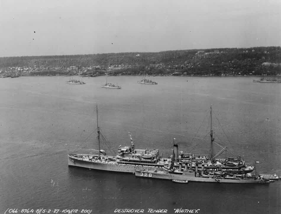 USS Lamson (DD-327) and USS Whitney (AD-4) in the Hudson River, 1927 