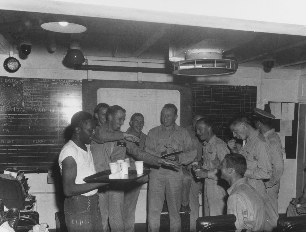 Pilots from VF-32 in ready room, USS Langley (CVL-27)