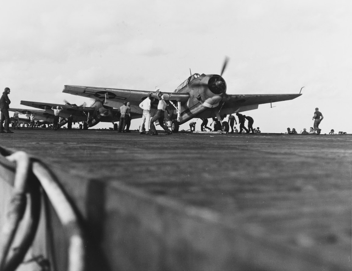 USS Langley (CVL-27) launching TBF Avenger, China, 1944 