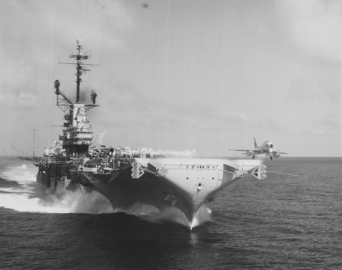 North American FJ-4B Fury takes off, USS Lexington (CV-16), 1961 