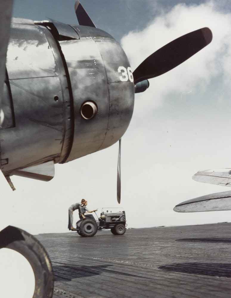 Deck Tractor on USS Lexington (CV-16), November 1943 