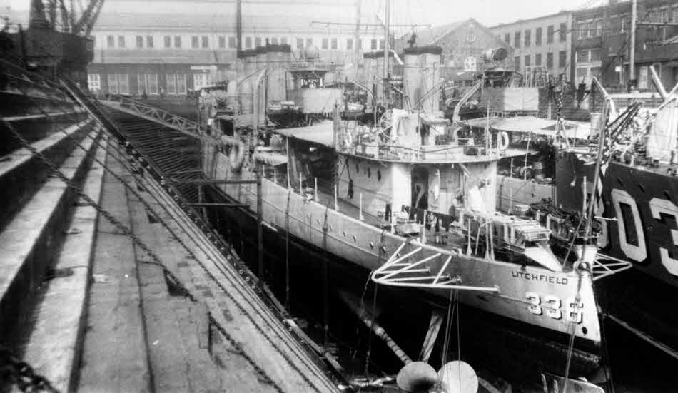 USS Litchfield (DD-336) in Dry Dock 
