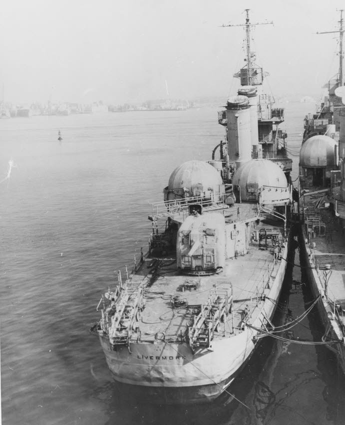 USS Livermore (DD-429) from the stern, 1955 
