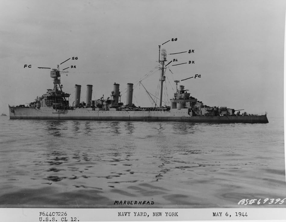 USS Marblehead (CL-12) Radar Installation, 1944 